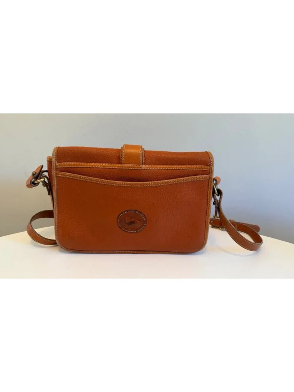 Vintage Dooney & Bourke Equestrian Crossbody Bag in British Tan Pebbled Leather